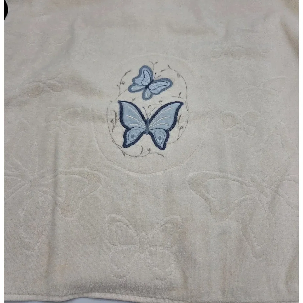 VTG R.A. Briggs Bath Towel & Washcloth 2-Piece Blue Ivory Butterfly Embroidered